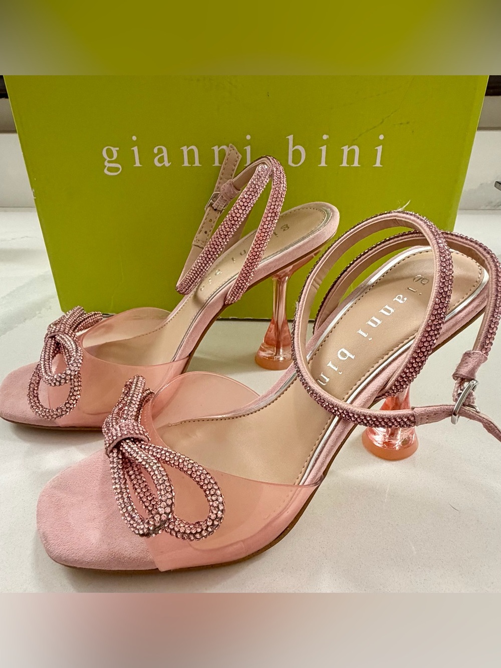 Gianni Bini's - Haydn Clear Rhinestone Bow Ankle Strap Heels - 37 - Pink - Picture 3 of 7
